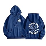 Generisch Hoodie Tops mit Taschen Fashion Streetstyle Tasche Damen Backprint Kapuzenpulli (A1-Blue, L)