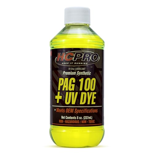HCPRO PAG 100 UV Dye A/C Compressor Oil High-Viscosity Leak Detection Lubricant for Automotive Air Conditioning Systems Professional-Grade PAG 100 Lubricant for A/C Compressor Protection (1)