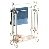 Free Standing Towel Rack for Bathroom 3 Tier Metal Towel Rack Stand with Shelf Floor Towels Rack Freestanding for Bath Towels, Hand Towels, Washcloths, Modern Retro White