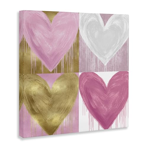 Stupell Industries Pink and Gold Glam Hearts Spray Paint Drip Canvas Wall Art, 17x17 by Stupell Industries - Image 3