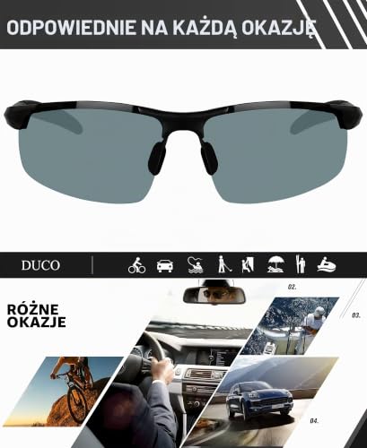 DUCO Męskie okulary sportowe, polaryzacyjne, okulary przeciwsłoneczne, ultralekkie, metalowe oprawki ze stopu aluminium i magnezu, ochrona UV400, męskie okulary przeciwsłoneczne 8177S, Gunmetal ramka