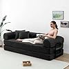 KSTNLUXQ Compression Sofa - 79'' Convertible Sofa Bed, Boneless Couch in a Box, Modular Corduroy Foldable Sleeper Sofa with 2 Pillows, Loveseat Couches for Living Room (Corduroy Fabric, Black) #1