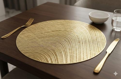 Image of Dining Table Mat and Runner Set for Home Kitchen Reusable Placemat Combo Set for Everyday Dining Use and Table Setup (Golden Orbit + Modern ractangle, Pack of 9 (8+1))