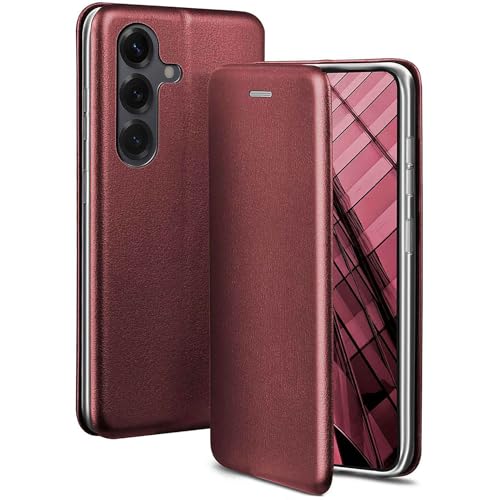 Étui pour Samsung S25 Plus ONEFLOW en cuir bordeaux avec support et fente carte