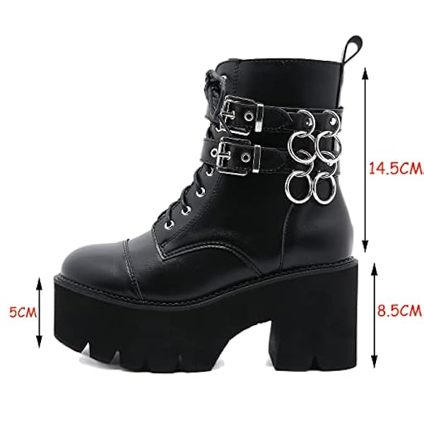 Dames ronde teen lederen gevechten enkelschoenen midden kalf hakplatform laarsjes vaze zip dikke hak punk goth schoenen