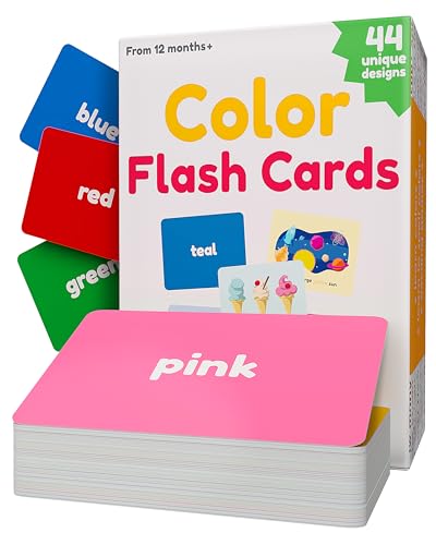 Image of Color Flashcards for Toddlers - 44 Flash Cards to Help Learn Colors & Words - Thick Learning Cards - Includes Simple & Advanced Colors