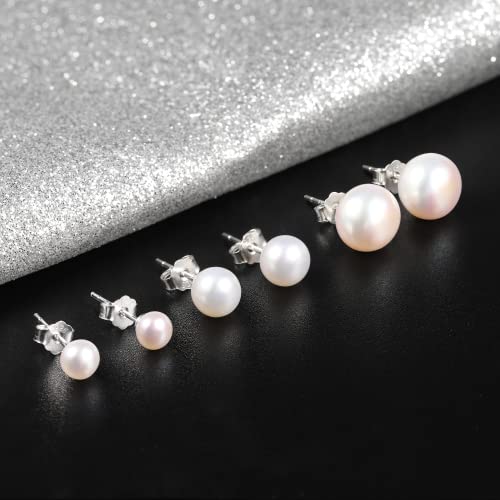 3 Pairs 925 Sterling Silver Cultured Pearl Stud Earrings Set Aaa White Freshwater Pearl Studs Hypoallergenic Sterling Silver Post Pearl Earrings For Women Girls (6/7/9 Mm) #TOP7