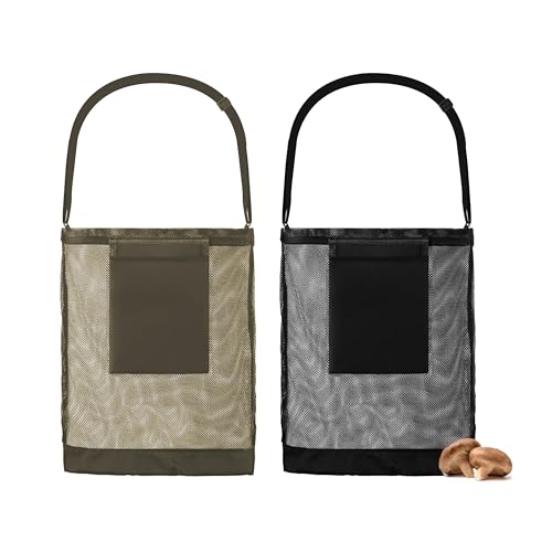 FloraVigo 2 Pz Borsa per la Caccia Ai Funghi，Borsa riutilizzabile per la raccolta della frutta, borsa in rete per funghi con tracolla regolabile, per la raccolta dei funghi, la caccia e il campeggio