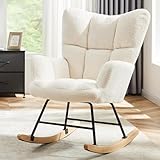 HealSmart Nursery Rocking Chair Teddy - Upholstered Comfy Glider Rocker with High Back Armchair, Cozy Reading Recliner Fluffy Comfortable Chair for Bedroom, Baby Room, Living Room and Study, Beige