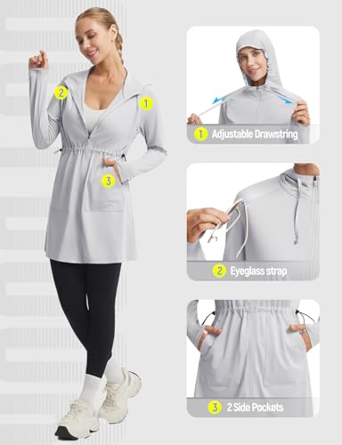 baleaf Women's UPF 50+ Long Jacket UV Sun Protection Hoodie Rash Guard Cooling Lightweight Cover Up SPF Swim Beach Athletic - Image 6