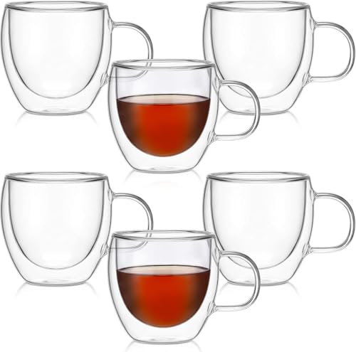 Image of Double Wall Glass, Clear Glass Without Handle Tumbler Glassware, Insulated, Coffee, Cappuccino, Tea, Latte Cups, Beverage Glasses Heat Resistant (6, Glass with Handle, 250 ML)
