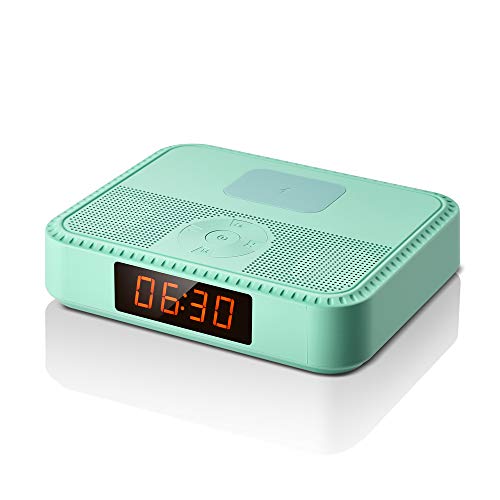 Bluetooth Speakers with FM Radio, Portable Alarm Clock, Wireless Charger for iphone Samsung