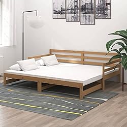 Gecheer Sofá Cama Extraíble Estructura de Sofá Cama Diseño Moderno Mobiliario Hogar Decoración Dormitorio Salón Madera Maciza de Pino Marrón Miel 2X(90x200) cm