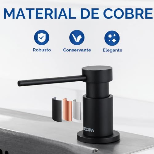 Miniatura 3 de Cecipa Dispensador Jabon Cocina Bajo Encimera, Dispensador De Detergente Para Fregadero Con Botella De 300 Ml Y Manguera De 1,2 M, Dosificador De Jabón De Cobre, Relleno Superior, Negro