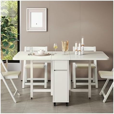 Compact Folding Dining Table Set - Solid Wood Extendable Drop Leaf ...