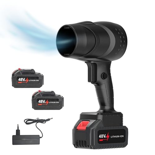 Soplador de Chorro Turbo. Soplador Turbo Jet, 130000 RPM. Plumero de Aire Inalámbrico. Mini Soplador de Hojas. 1050 W. Incluye 2 Baterías de 48V. para Limpiar Jardín, Nieve, Polvo, Etc.