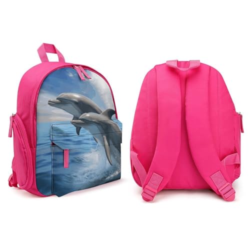 Two Dolphins Backpack Small Book Bag with Side Pocket, Lightweight Durable Backpack, Travel Rucksack, Pink-style4