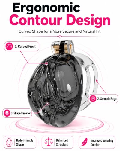 Image of Flat Chastity Cage Sissy Silicone Soft Realistic Vagina (See-Through Black) | DINGYAN Vulva Soft TPE Material Micro Chastity Device Breathable Penis Cock Cage Invisible Anti Erection BDSM Slave Training
