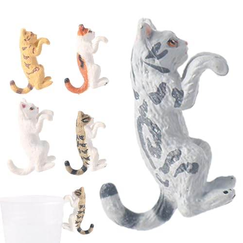 Gatos en miniatura | 5 figuras de gato para decoración de peceras | Decoración moderna del hogar, estatua de gato impermeable para interiores, animales en miniatura para decoración del paisaje del