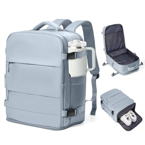 Image of coowoz Travel Backpack Carry On for Women Man Gym Backpacks with Laptop Compartment Mochila de Viaje Teacher Personal Item Backpack Airplane Accessories Must Haves Grey Blue 20L