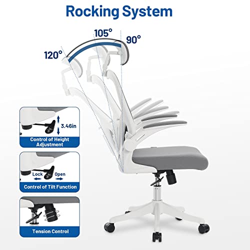 Vanspace Ergonomic Office Chair High Back Executive Mesh Computer Desk Chair With Adjustable Lumbar Support Headrest And Flip-Up Armrest Swivel Home Office Chair White #TOP5