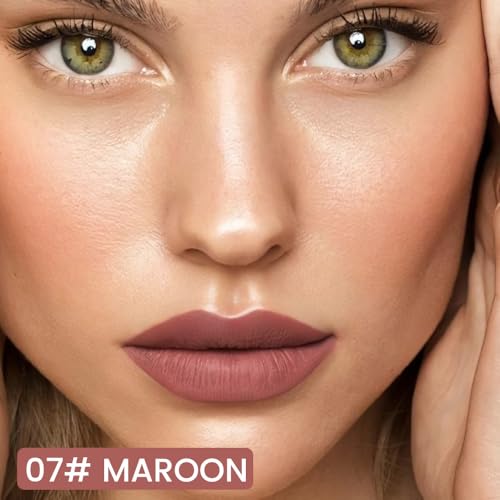 Image of evpct Longwear Liquid Lip Liner Stain Marker Pen Long Lasting Waterproof, Maroon Dusty Mauve Matte Semi Permanent 24 Hour Lip Liner and Lipstick Combo, Color Stay Lipliner All Day, Lips Stain peel off