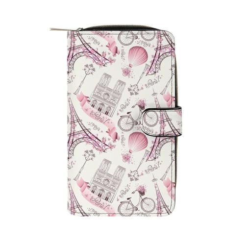 Portefeuille cuir rose Tour Eiffel grand format pour femme
