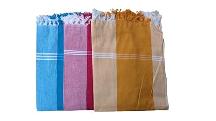Khadi Cotton Handloom 100% Pure Cotton Towels XXXL Size 36/72Inch(90/180cm) 3/6feet Heavy Quality (Pack of 3, Multi Color, 200 GSM)