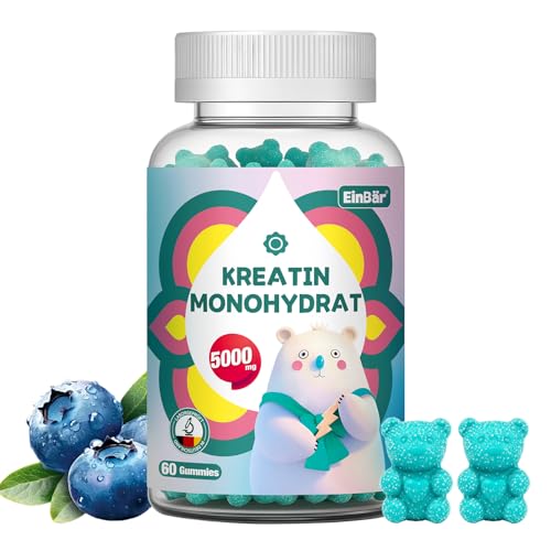 EinBär Creatin gummies Monohydrat 5000mg Pro Portion Kreatin Gummibärchen für Männer und Frauen, mit Taurin, zuckerfrei Vegan, 60 Stück