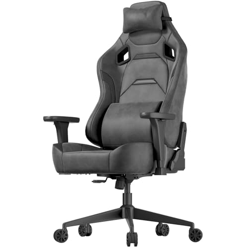 JUMMICO Veloursleder Gaming Stuhl,Bürostuhl Ergonomisch mit 3D Armlehnen,Schreibtischstuhl mit Wider Backrest for Gaming, Working,Studing,Belastbarkeit bis 200 kg, Silbergrau
