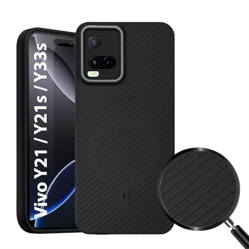 Image of LIRAMARK Rugged Carbon Fibre TPU Armor Silicone Back Cover Case for Vivo Y21 / Y21s / Y33s