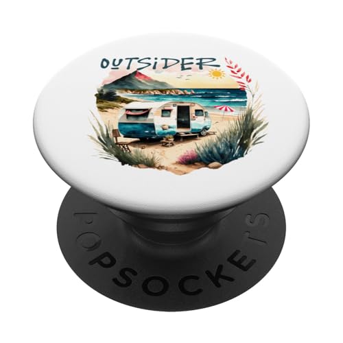 Retro Beach Lover Outdoor Camping Ocean Amateurs Outsider PopSockets PopGrip Interchangeable