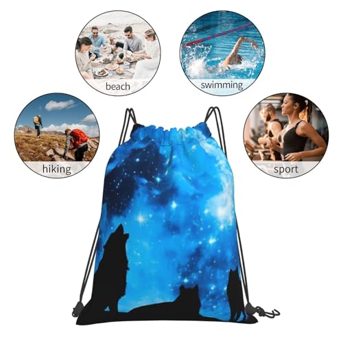 Sac à dos imprimé loups style décontracté et fermeture par cordon de serrage robuste