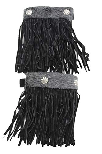 TFJ Women Western Fashion Boot Toppers Knee High Flower Charm Black Fringes A Pair
