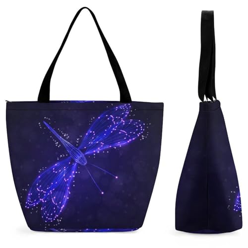 Sac de shopping libellule bleue grand volume 28.5x18x32.5cm pour femme