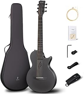 Enya Nova Go Carbon Fiber Acoustic Guitar 1/2 Size Beginner Adult Travel Acustica Guitarra w/Starter Bundle Kit of Colorful Gift Packaging, Acoustic Guitar Strap, EVA Case, Cleaning Cloth(Black)