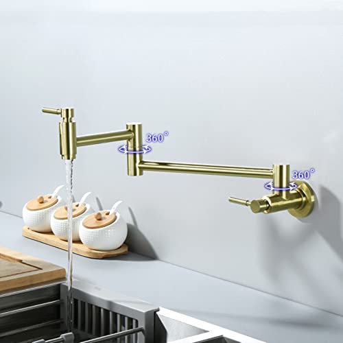 Robinet de cuisine pliant laiton mural double articulation or brossé - 4