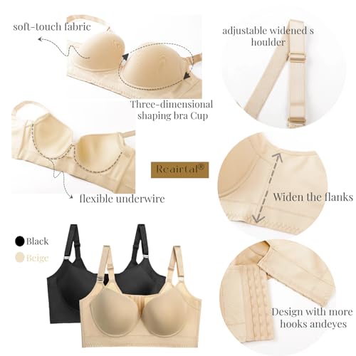 Reairtal Support Deep Cup Bra Full Back Coverage Sculpting Bra Smoothing Push Up Bra Black 42C thumb #4