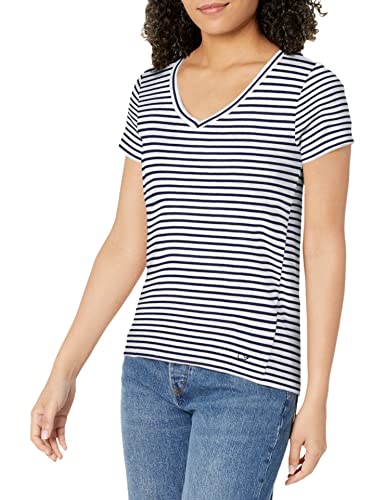 vineyard vines womens Short-sleeve V-neck Simple Tee T Shirt, White Stripe, XX-Small US