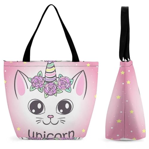 Sac à main pour femme licorne chat rose cabas de shopping voyage 28.5x18x32.5cm