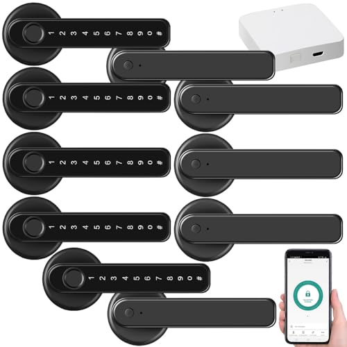 VisorTech Türöffner Fingerabdruck: 5er-Set Sicherheits-Türbeschläge + WLAN-Gateway,Fingerabdruck,PIN, App (Türbeschlag mit Fingerprintscanner, Codeschloss Türöffner Set)