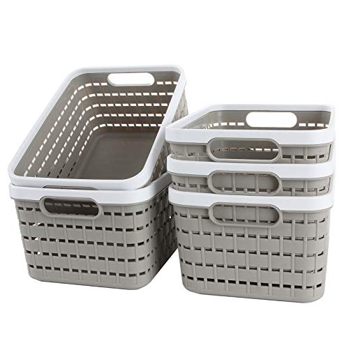 ASelected Lot de 5 Panier de Rangement, Petit Panier Rangement Plastique Gris Clair, Panier à Plateaux Organisateur pour Chambre, Salle de Bain, Cuisine, Tiroir, étagères, Breau –23.4x17.5x12CM