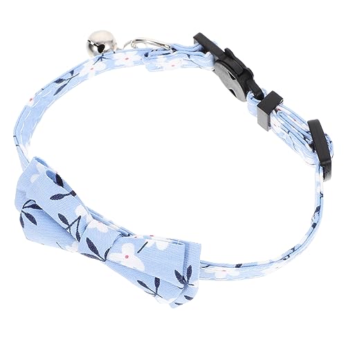 HANABASS 猫ちゃんや子猫ちゃんにぴったりの可愛い蝶ネクタイと鈴のチャームが付いた猫首輪(ブルーの花柄) 鈴付き猫首輪 漫画の犬の首輪 子猫の首輪 調節可能なペットの犬の首輪 ポリエステル