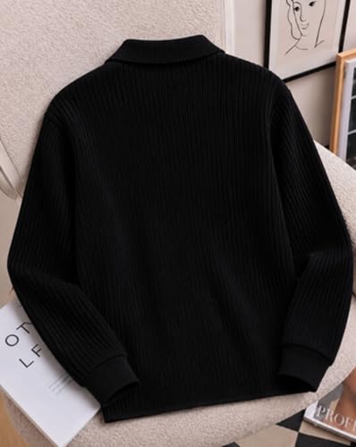 Buy AUSK Men's Cotton Blend Frill Knit Quarter Zip Polo T-Shirt |Graphic Printed Full Sleeve Regular Fit T Shirt for Men | Casual Polo Neck Tshirt for Mens Black at Amazon.in - Image 4