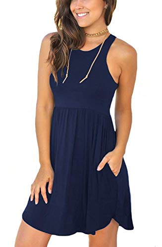 Longyuan Women's Dresses Casual Sleeveless Work Sundress Tank Dress Cover Ups Swimsuit Navy Navy Small #TOP13