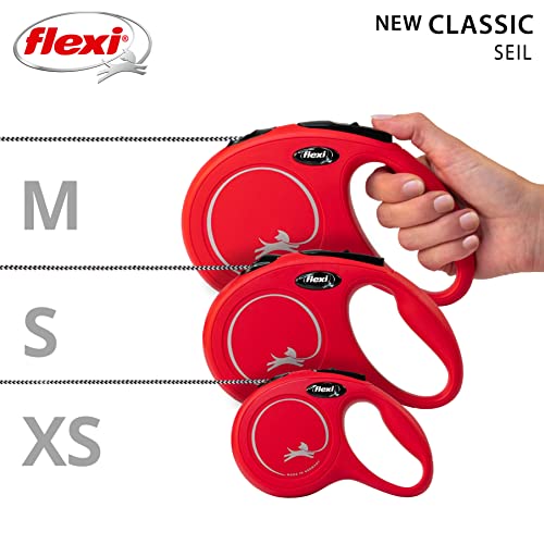 flexi® Classic S | 5m Seil Roll-Leine für kleine Hunde bis 12 kg | Rot | ausziehbare Hundeleine | Gewicht 160.4 gr | Maße 9.6 x 16.2 cm