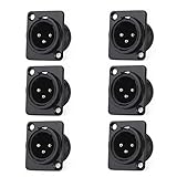 QLXHBOT XLR Male Jack 3 Pin Panel Mount Jacks,XLR-M Socket Audio Speaker Microphone Connector,Black Metal Housing 6Pcs