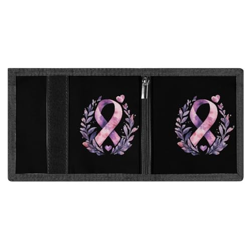 Cancer Awareness with Flowers Trifold Wallets for Men Women Ultra Thin Card Holder Purse with Zip Coin Pocket4