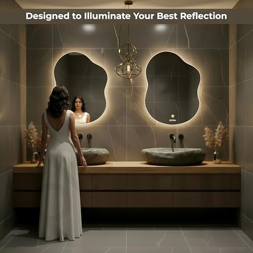 Image of Plantex LED Bathroom Mirror with 3 Tone /Designer Mirror for Living Room /Bedroom /Dressing Room - Cloud Shape (18 x 24 Inch)
