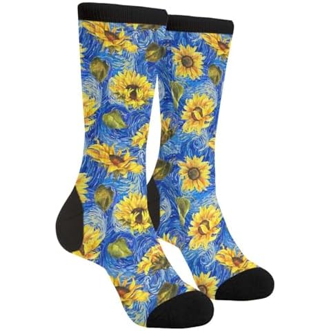 DEKIFNHG Funny Novelty Starry Night Sunflower Blue Socks Casual Athletic Crazy Cute Crew Socks For Women Men Cover
